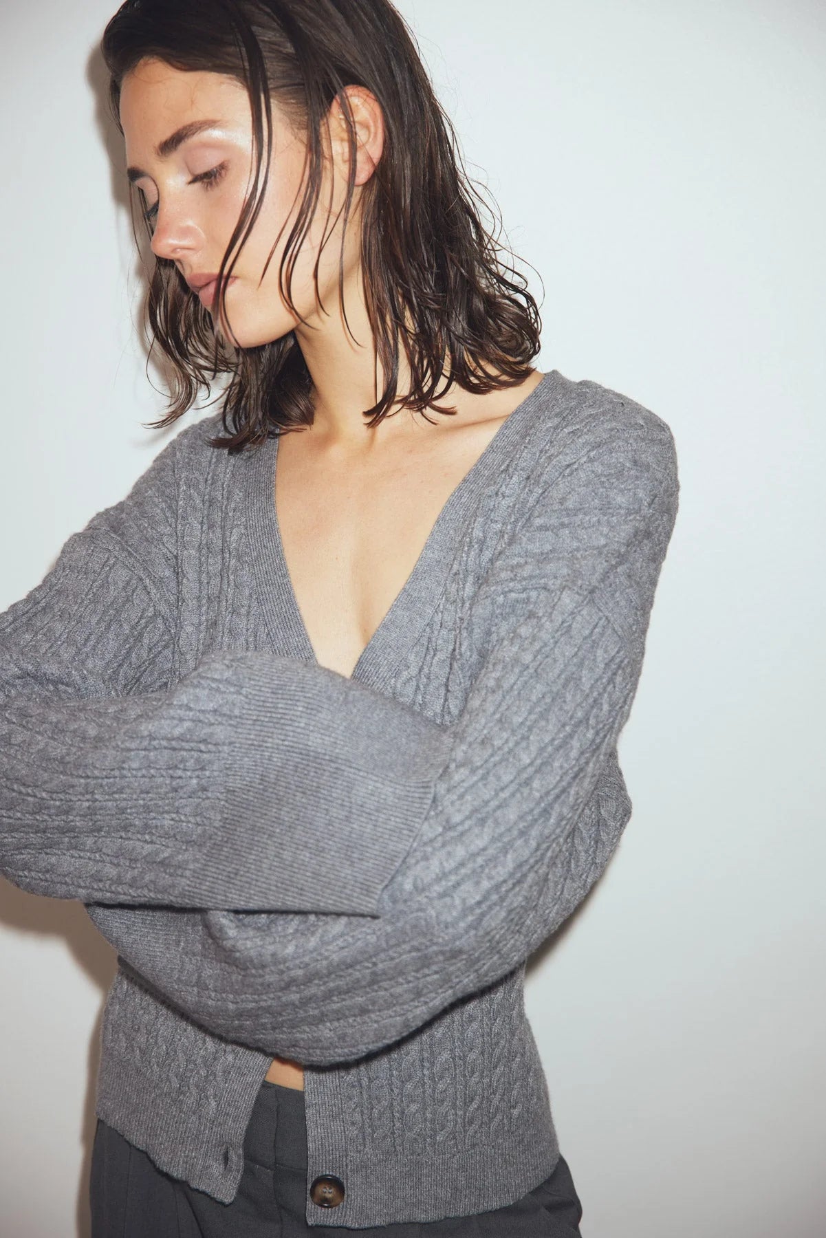 Cable-Knit Fitted Cardigan