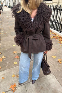 Bonded Detail Curly Faux Fur Jacket