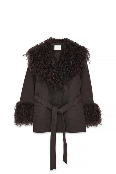Bonded Detail Curly Faux Fur Jacket