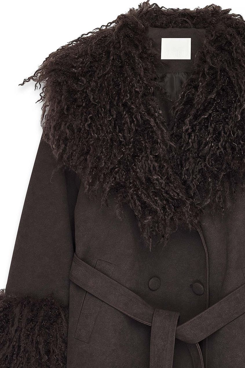 Bonded Detail Curly Faux Fur Jacket