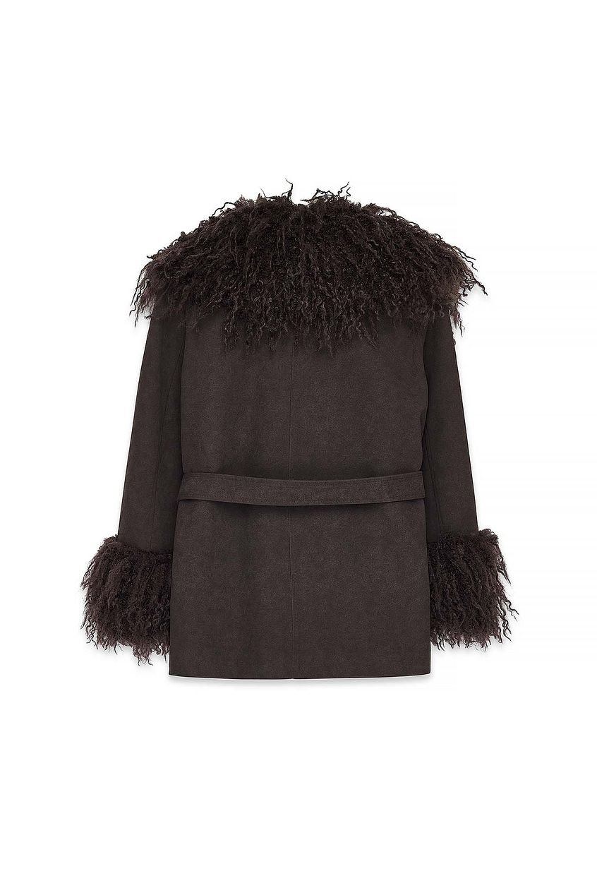 Bonded Detail Curly Faux Fur Jacket