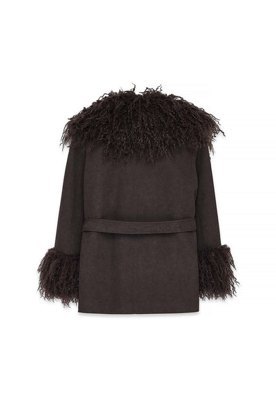 Bonded Detail Curly Faux Fur Jacket