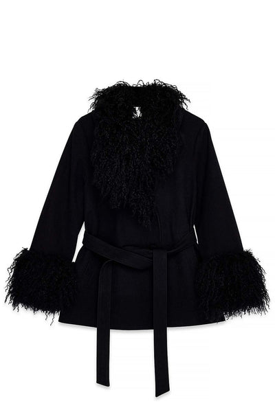 Bonded Detail Curly Faux Fur Jacket