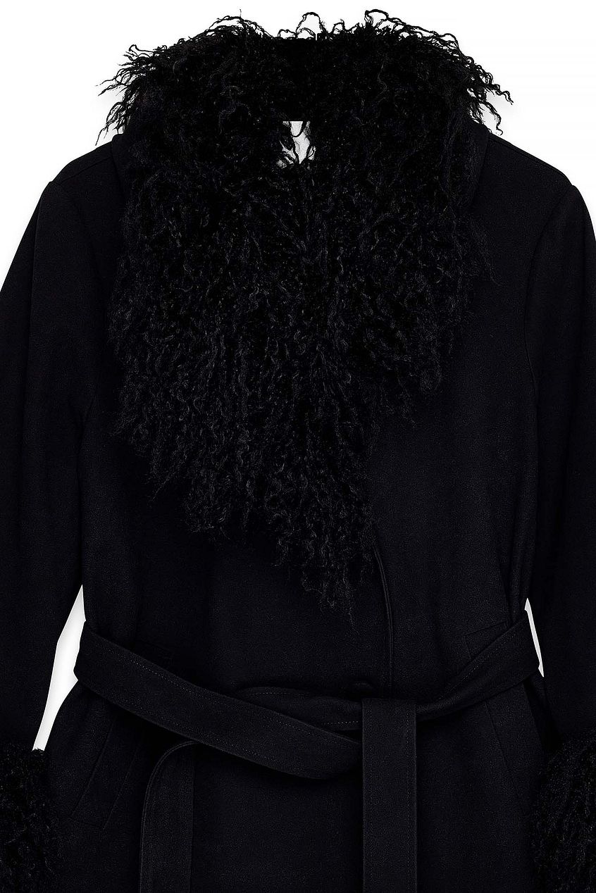 Bonded Detail Curly Faux Fur Jacket