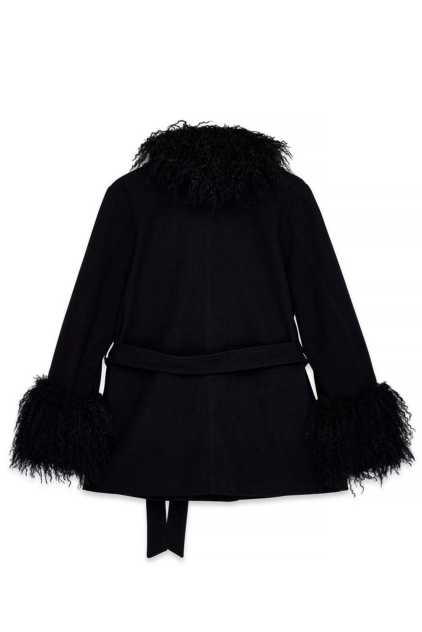 Bonded Detail Curly Faux Fur Jacket