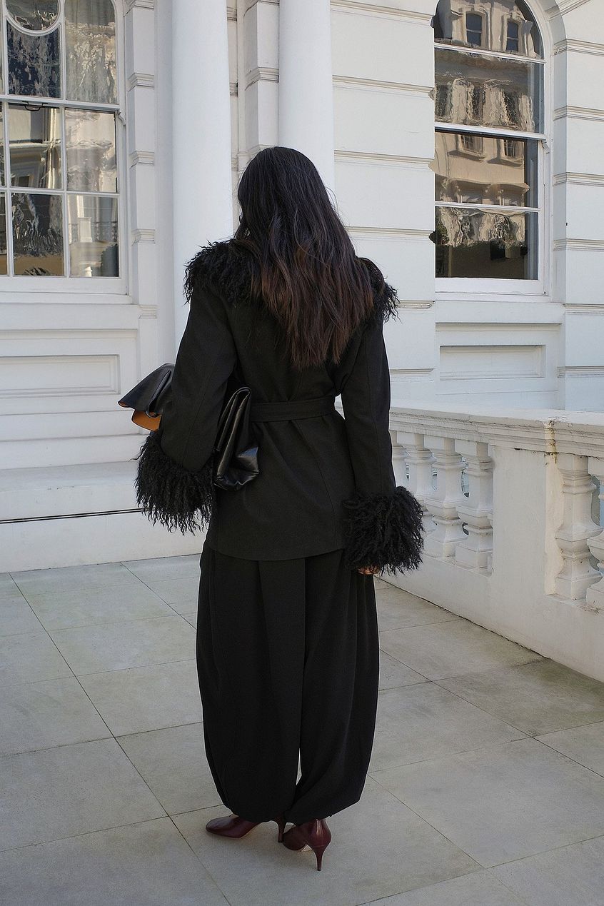 Bonded Detail Curly Faux Fur Jacket