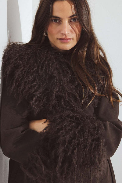 Bonded Detail Curly Faux Fur Jacket