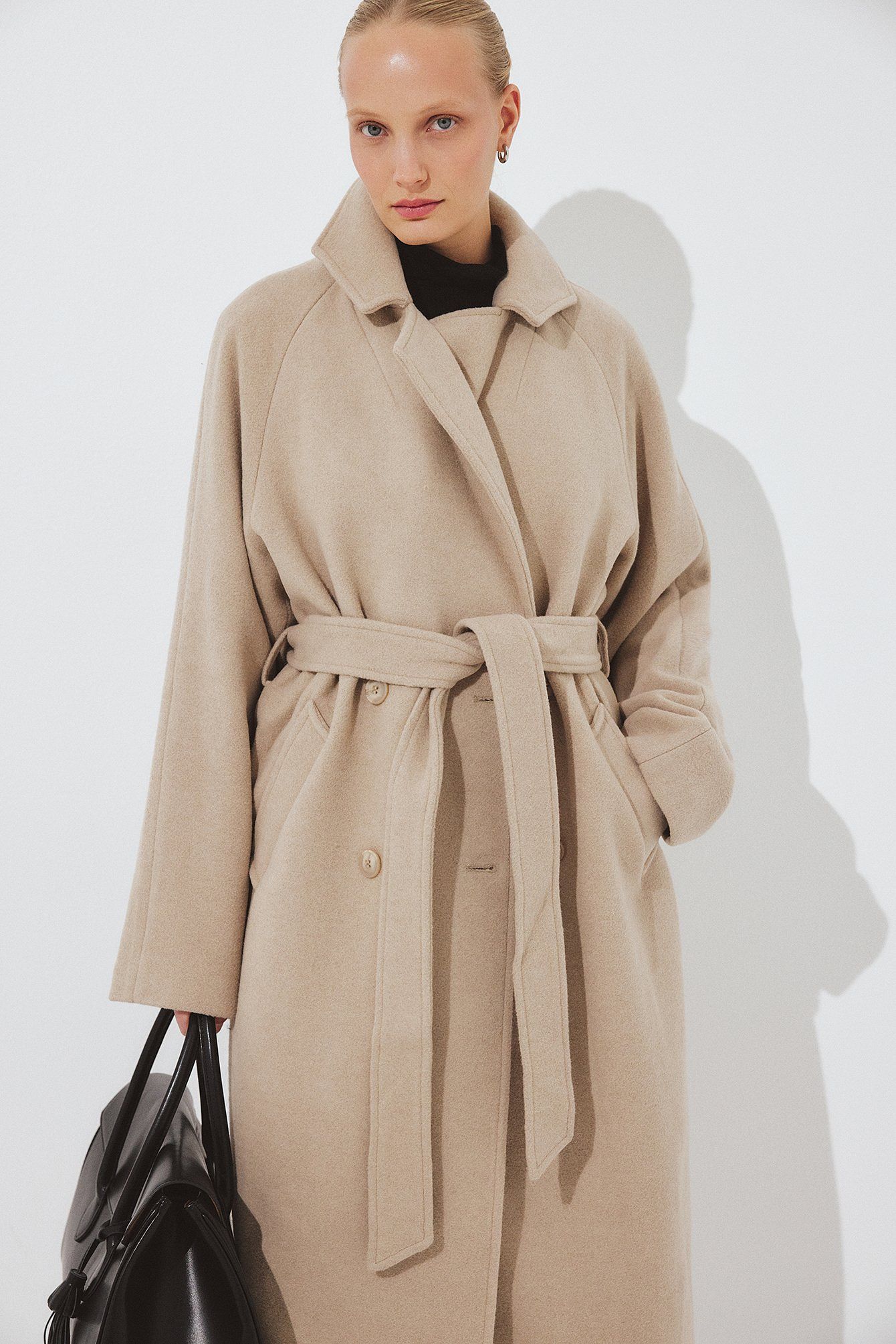 Oversized Wool Blend Belted Coat