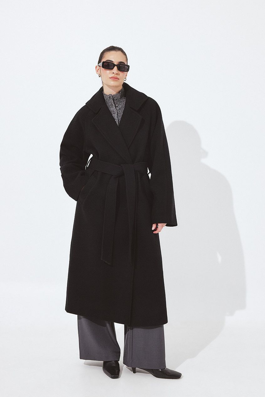 Oversized Wool Blend Belted Coat