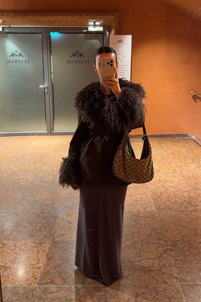 Bonded Detail Curly Faux Fur Jacket