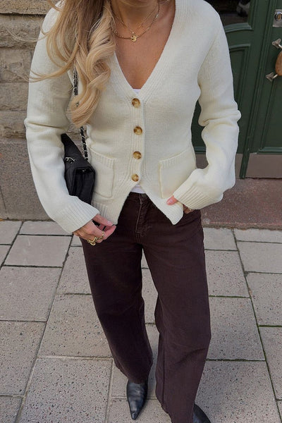 Knitted Wool Blend Fitted Cardigan