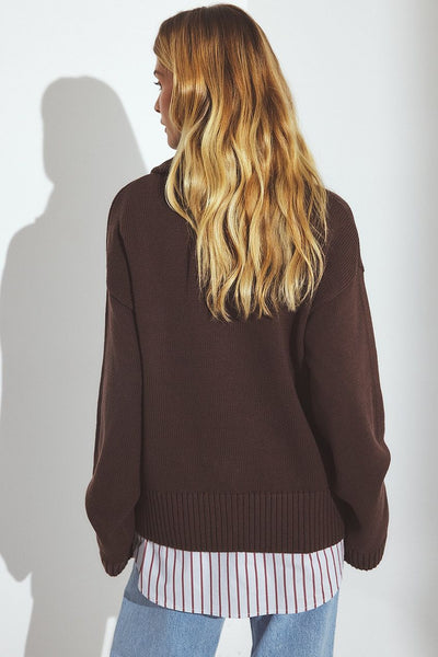 High Neck Zipped Knitted Sweater