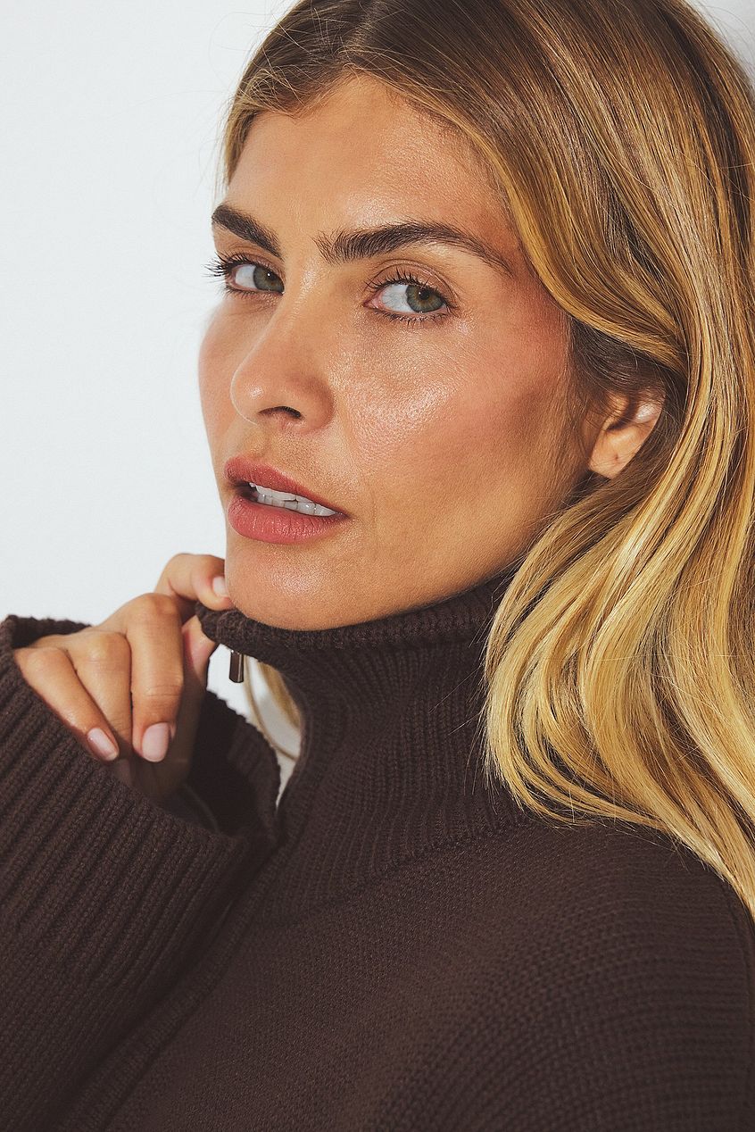 High Neck Zipped Knitted Sweater