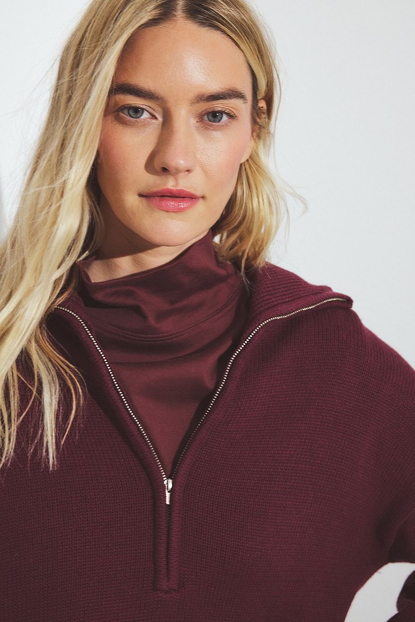 High Neck Zipped Knitted Sweater