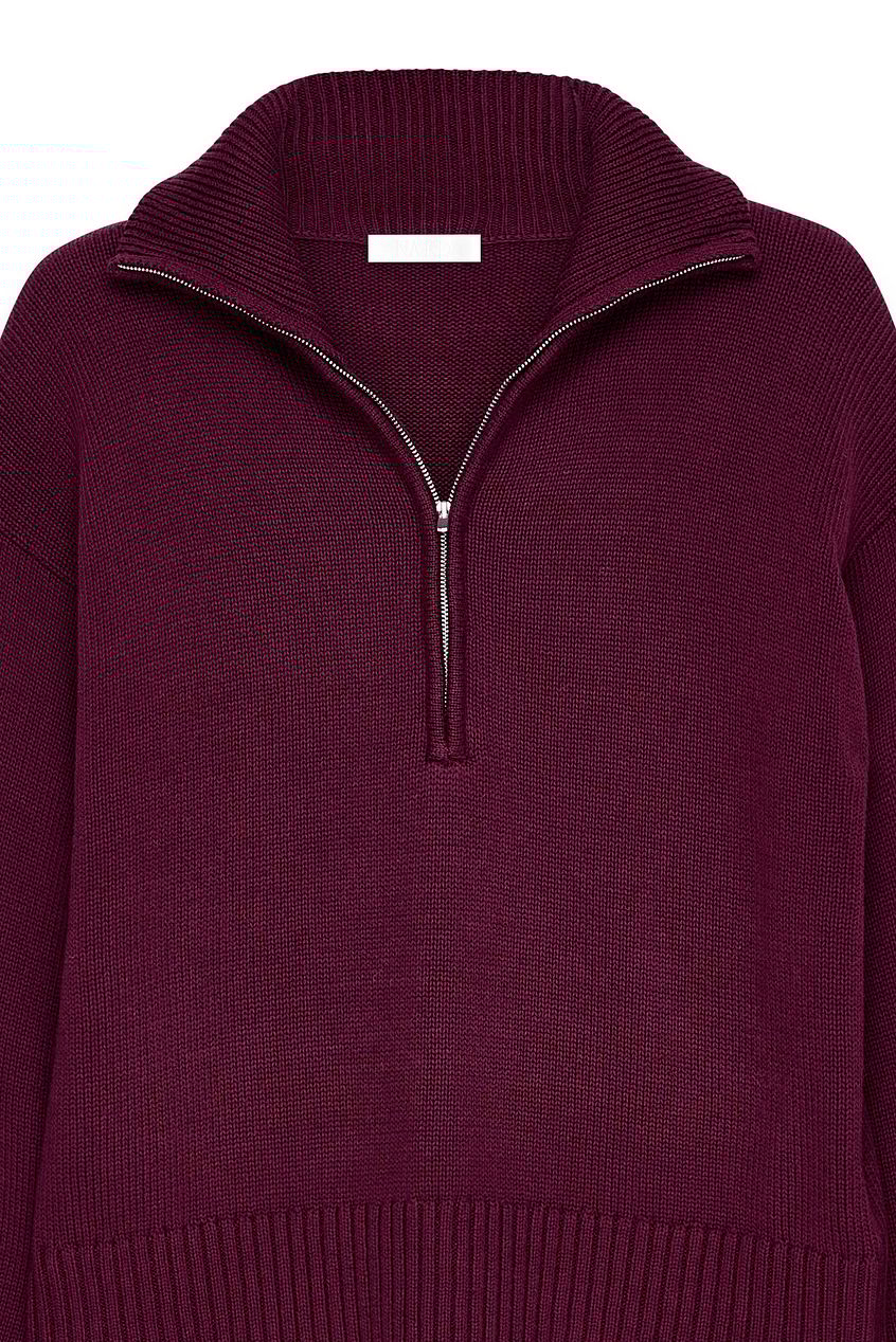 High Neck Zipped Knitted Sweater