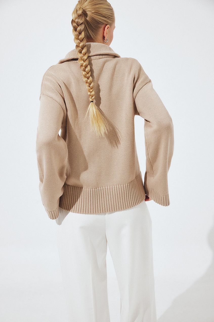 High Neck Zipped Knitted Sweater