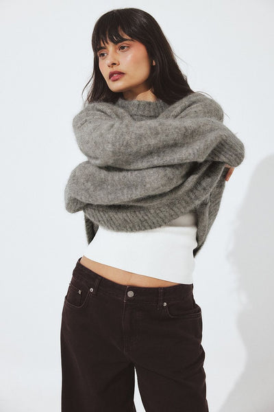 Knitted Mohair Blend Round Neck Sweater