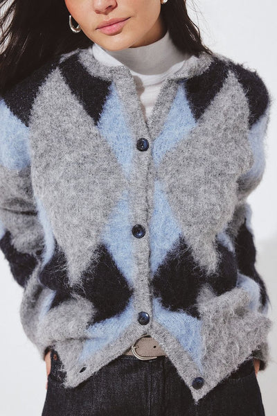 Knitted Oversized Check Cardigan