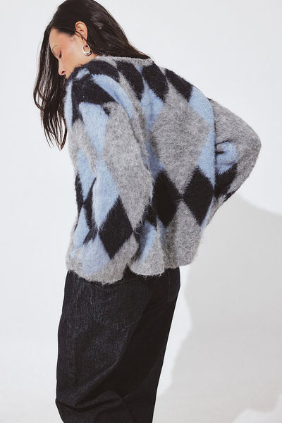 Knitted Oversized Check Cardigan
