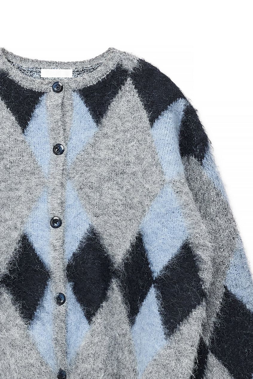 Knitted Oversized Check Cardigan