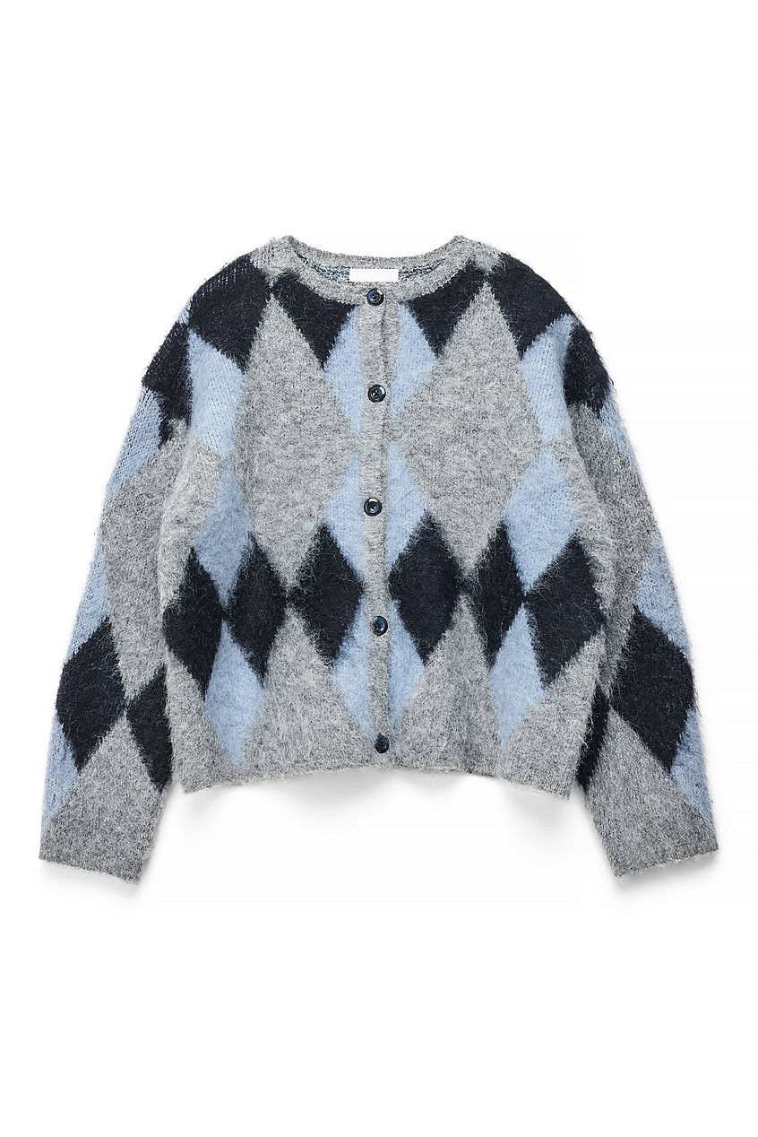 Knitted Oversized Check Cardigan