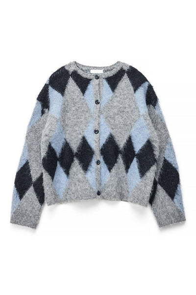 Knitted Oversized Check Cardigan