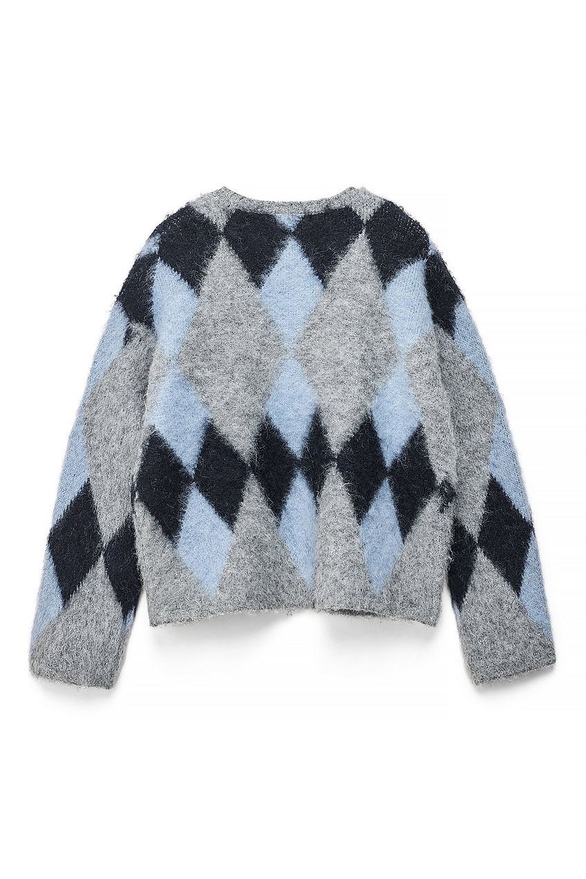 Knitted Oversized Check Cardigan