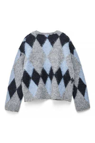 Knitted Oversized Check Cardigan