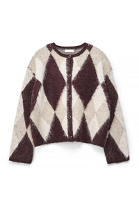 Knitted Oversized Check Cardigan