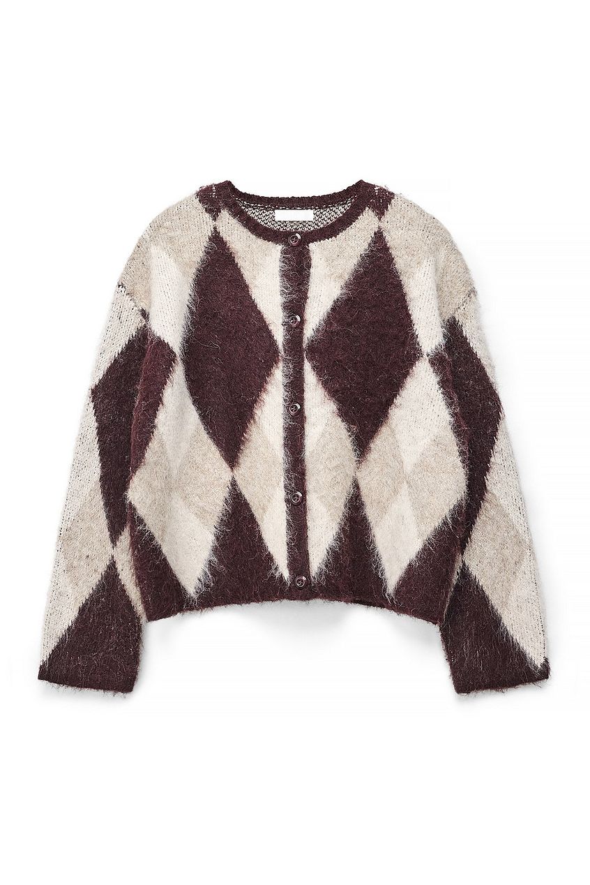 Knitted Oversized Check Cardigan