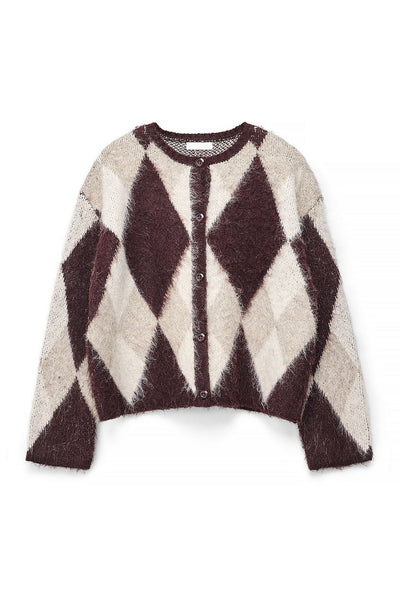 Knitted Oversized Check Cardigan