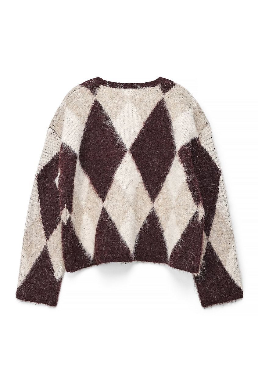 Knitted Oversized Check Cardigan