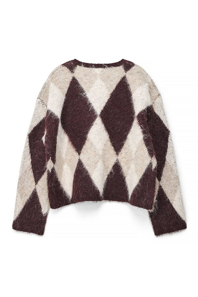 Knitted Oversized Check Cardigan