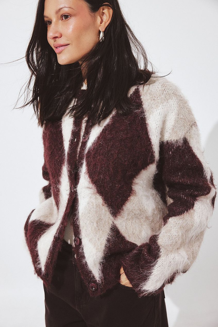 Knitted Oversized Check Cardigan