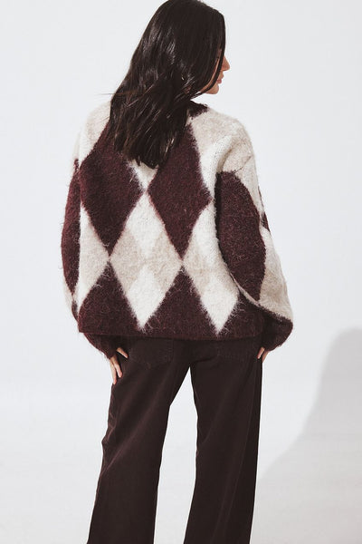 Knitted Oversized Check Cardigan