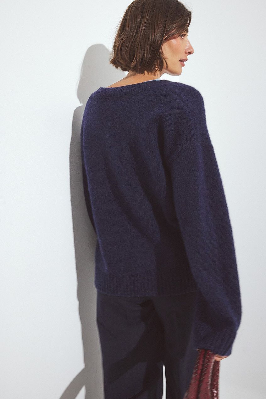 Knitted V-Neck Wool Blend Sweater