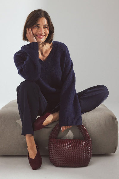 Knitted V-Neck Wool Blend Sweater