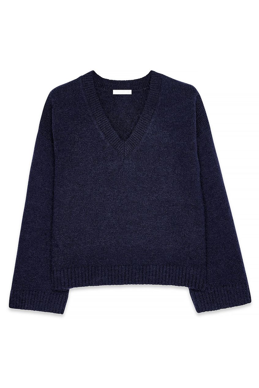 Knitted V-Neck Wool Blend Sweater