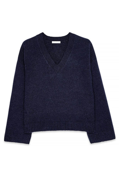 Knitted V-Neck Wool Blend Sweater