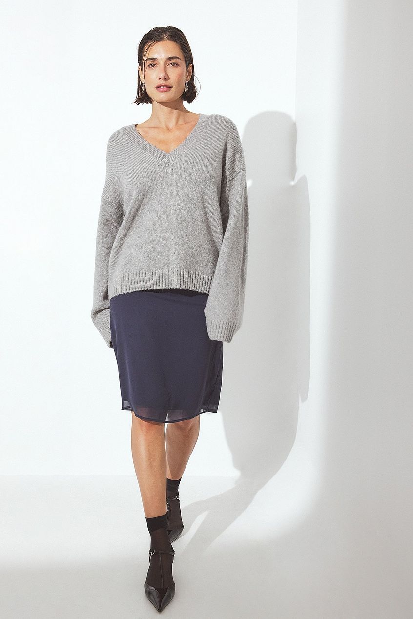 Knitted V-Neck Wool Blend Sweater