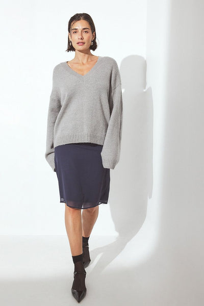 Knitted V-Neck Wool Blend Sweater