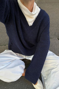 Knitted V-Neck Wool Blend Sweater