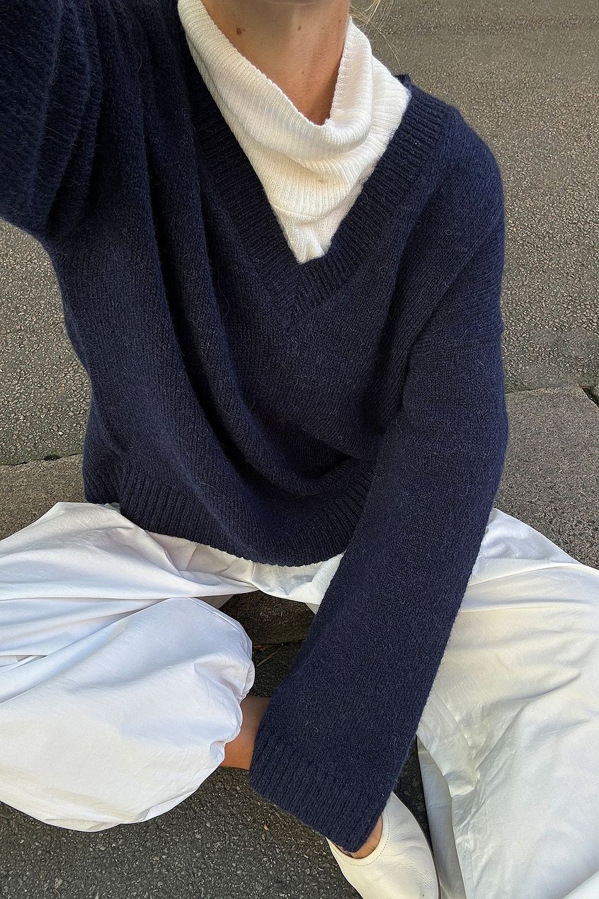 Knitted V-Neck Wool Blend Sweater