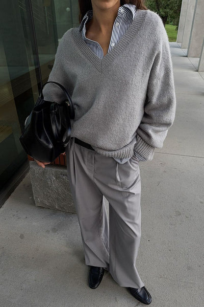 Knitted V-Neck Wool Blend Sweater