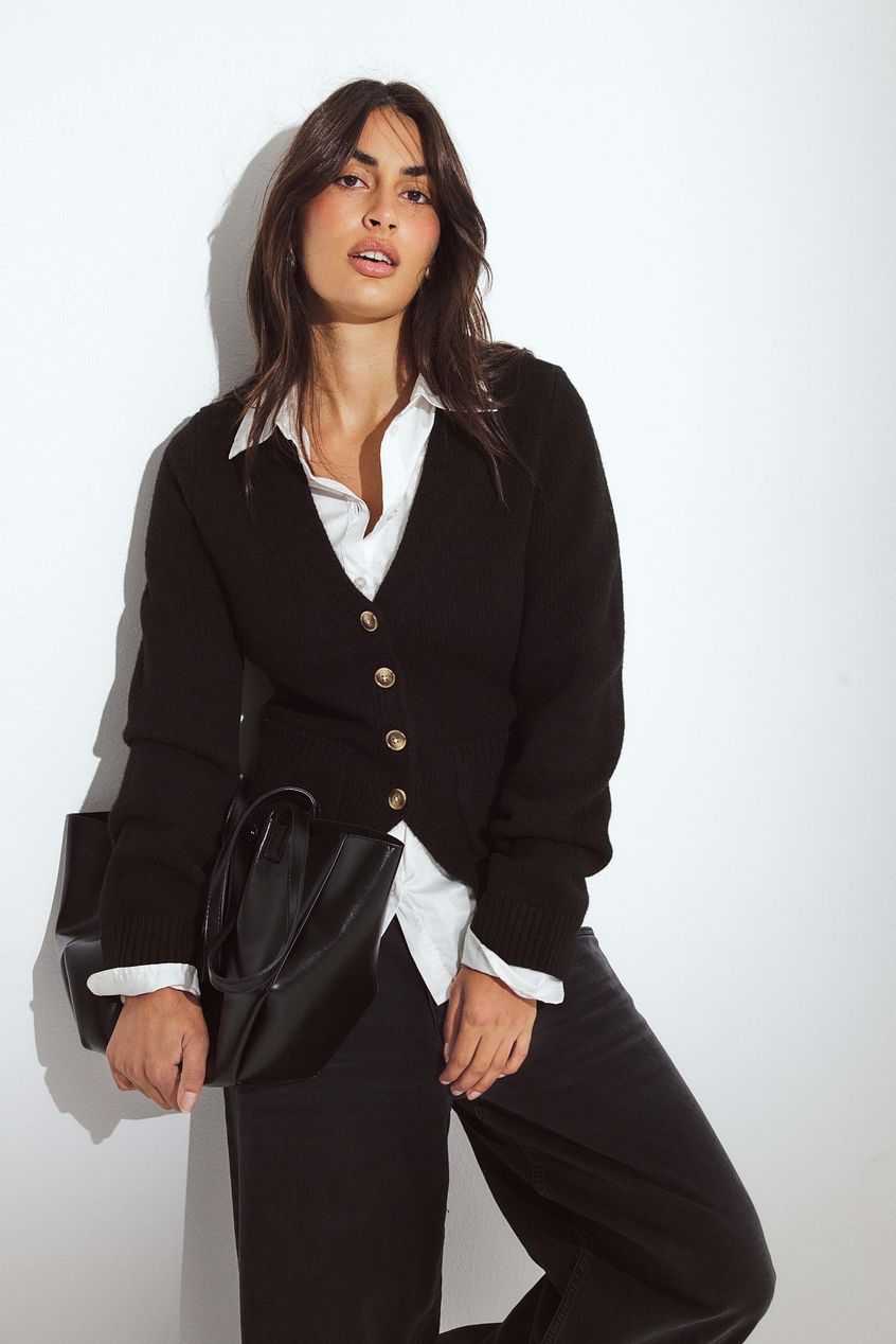 Knitted Wool Blend Fitted Cardigan