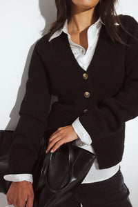 Knitted Wool Blend Fitted Cardigan