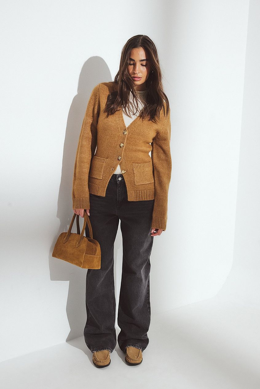 Knitted Wool Blend Fitted Cardigan