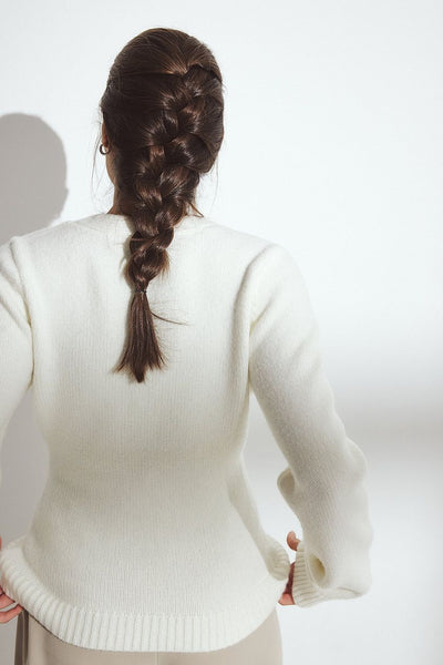 Knitted Wool Blend Fitted Cardigan