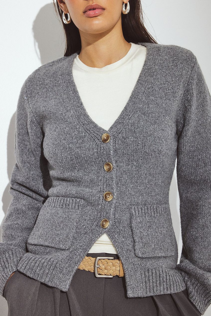 Knitted Wool Blend Fitted Cardigan