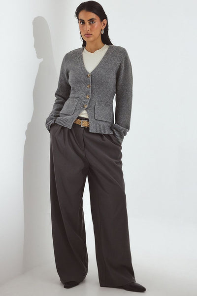 Knitted Wool Blend Fitted Cardigan